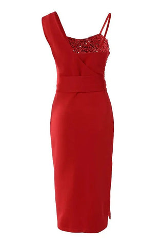 Dames Feestjurk Pailletten Patch Split Kniehoog Polyester