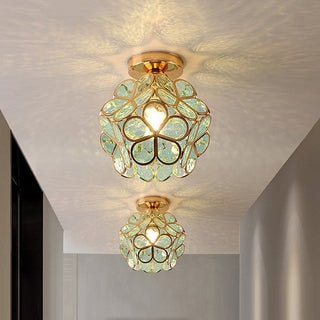 Design Bloemen Stijl Glazen Hal Plafondlamp voor Elegant Interieur Groen D20*H25cm