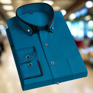 Heren Overhemd met Lange Mouwen en Contrastkraag Turquoise