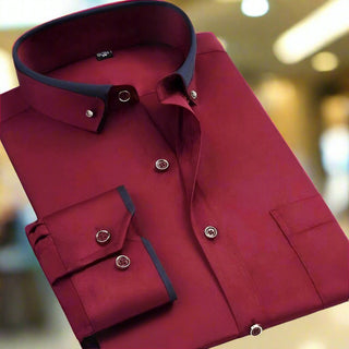 Heren Overhemd met Lange Mouwen en Contrastkraag Rood