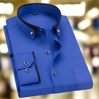 Heren Overhemd met Lange Mouwen en Contrastkraag Blauw