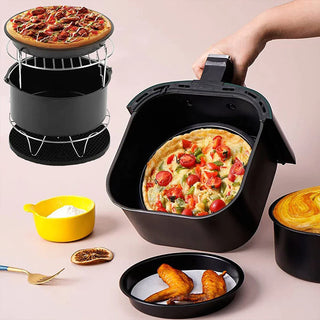 MEELANO FryChef | Air Fryer tilbehørssæt | Nemt og alsidigt | Skift dit køkken Sort 8 tommer