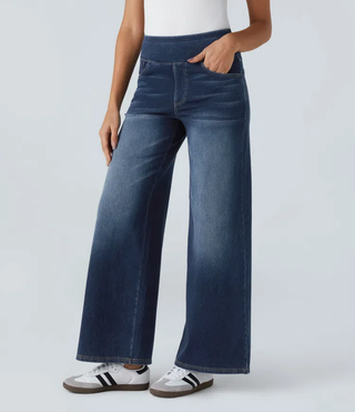 Mel Dames High-Waist Jeans met Wijde Pijpen