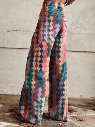 Dames Broek Retro Chic Wijde Broek Geometrisch Patroon