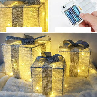 MEELANO Julebelyst gaveæsker | LED lysbokssæt til indendørs og udendørs julepynt - GlowBox