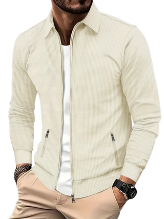 Heren Vest – Lichtgewicht Textuur – Ritsluiting – Ribboorden – Zijzakken met Rits Beige