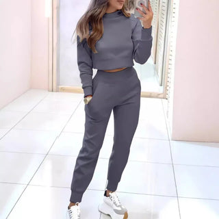 Comfortabel Dames Tweedelig Trainingspak met Cropped Sweater Grijs