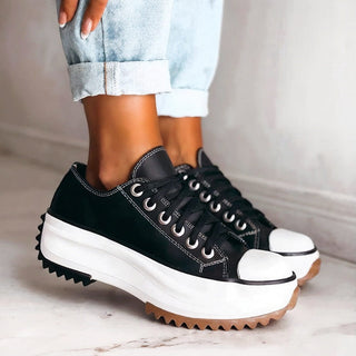 Dames Orthopedische Plateau Sneakers met Veters Zwart