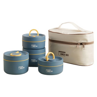 Isobox™ | Meerlagige geïsoleerde lunchbox (Incl. GRATIS draagtas t.w.v. €19,95) Blauw 2x Klein + 2x Groot