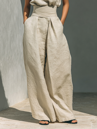 Dames Tweedelige Set met Mouwloze Blouse en Wijde Broek