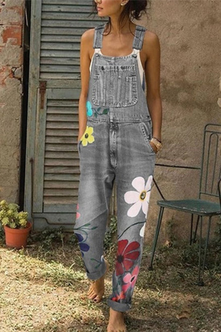 Celestia - Mouwloze Denim Jumpsuit Grijs
