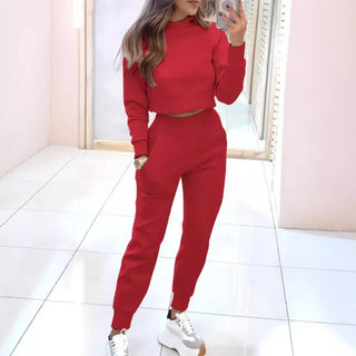 Comfortabel Dames Tweedelig Trainingspak met Cropped Sweater Rood