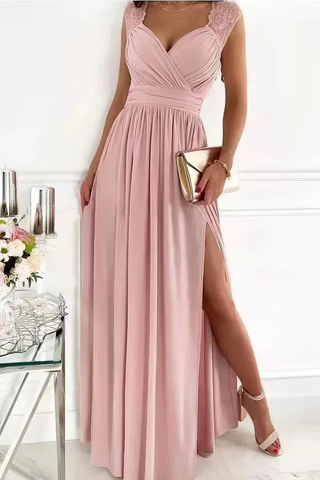Dames Mouwloze Kanten Jurk met Open Rug Roze
