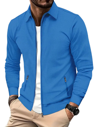 Heren Vest – Lichtgewicht Textuur – Ritsluiting – Ribboorden – Zijzakken met Rits Blauw