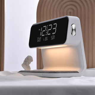 3-in-1 Bedlamp met Draadloze Oplader – LCD Alarmklok & Touch Dimbare LED Tafellamp