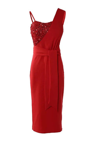 Dames Feestjurk Pailletten Patch Split Kniehoog Polyester
