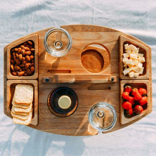 WineNest Draagbare Houten Wijn Tafel – Opvouwbare Picknicktafel met Glashouders | Ideaal voor Buiten, Strand of Tuin