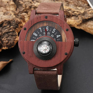 Ramon Houten Horloge met Leren Band Wijnrood