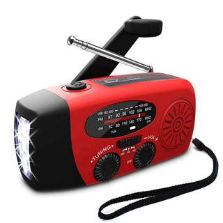 Zelfaangedreven Noodradio – Handopwinder, Solar, Zaklamp & Powerbank – FM/AM Radio, Onmisbaar voor Rampen en Noodgevallen Rood