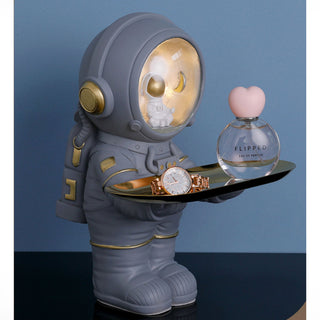 Astronautenlamp met Opbergbak – Ruimtebesparende Decoratie in Wit en Grijs voor Woonkamer en Bureau