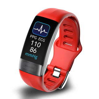 Slimme armband met bloeddrukmeter, ECG, hartslag, zuurstofverzadiging en slaaptracker - goedgekeurd door FDA Rood Siliconen