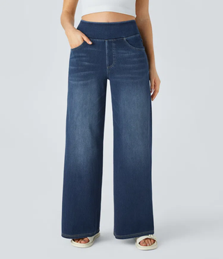 Mel Dames High-Waist Jeans met Wijde Pijpen Vorstblauwe Denim