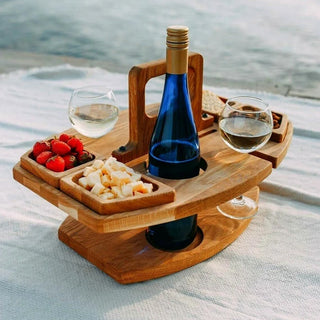 WineNest Draagbare Houten Wijn Tafel – Opvouwbare Picknicktafel met Glashouders | Ideaal voor Buiten, Strand of Tuin