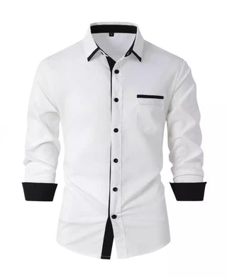 Heren Zakelijk Overhemd Herfst Slim Fit Lange Mouw Gestreept Strijkvrij Wit