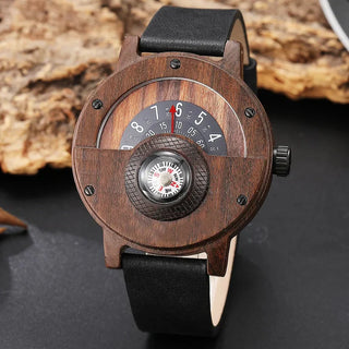 Ramon Houten Horloge met Leren Band Zwart