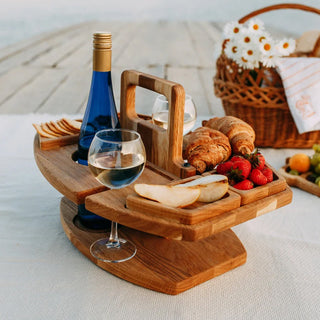 WineNest Draagbare Houten Wijn Tafel – Opvouwbare Picknicktafel met Glashouders | Ideaal voor Buiten, Strand of Tuin