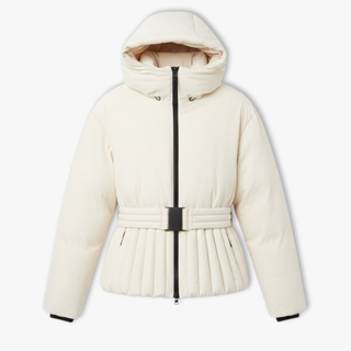 ELYSSI | Dames Ski-jas met Capuchon, Hoge Kraag en Ceintuur Beige