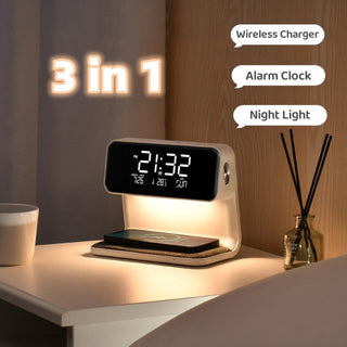 3-in-1 Bedlamp met Draadloze Oplader – LCD Alarmklok & Touch Dimbare LED Tafellamp Default Title