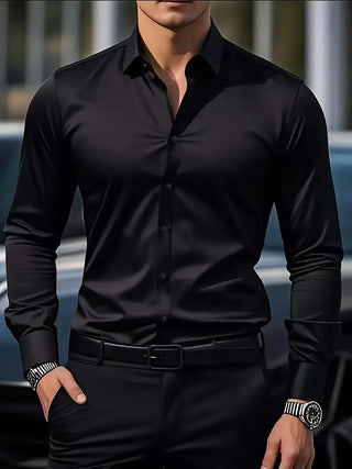 Heren Lange Mouw Overhemd Slim Fit van Ademend Materiaal Zwart