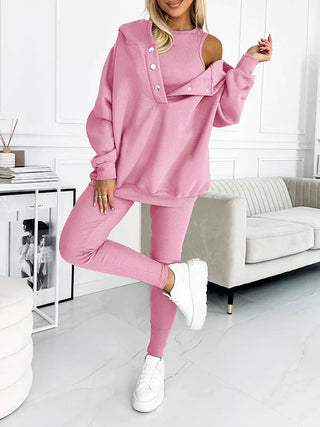 Romy Dames Driedelige Casual Set met Hoodie en Legging Roze