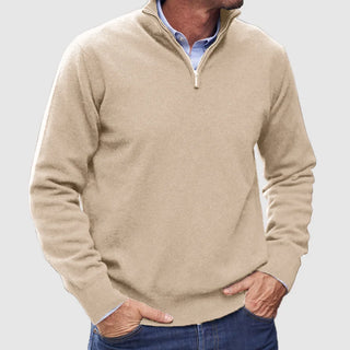 Lorenzo | Luxe Italiaanse Heren Trui met Rits Beige