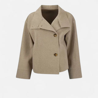 Ancienne Monde | Dames Korte Mantel met Hoge Kraag Khaki