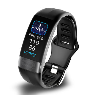 Slimme armband met bloeddrukmeter, ECG, hartslag, zuurstofverzadiging en slaaptracker - goedgekeurd door FDA Zwart Siliconen