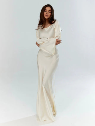 Sophie Dames Maxi-jurk met Lange Mouwen Ivoor