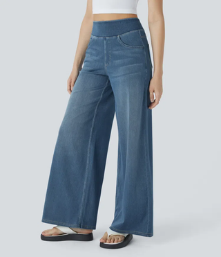 Mel Dames High-Waist Jeans met Wijde Pijpen