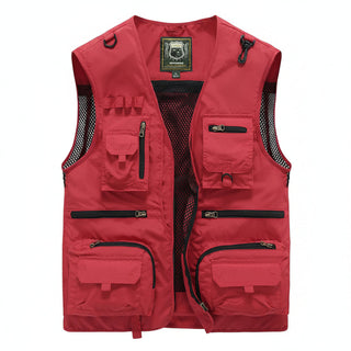 Ademend, lichtgewicht zomervest met veel opbergruimte. rood