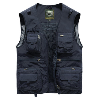 Ademend, lichtgewicht zomervest met veel opbergruimte. donkerblauw