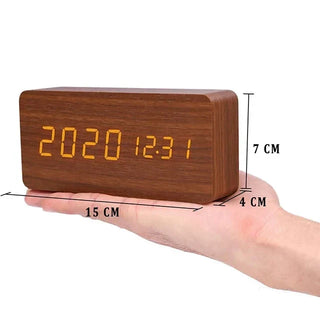 Wekker - WoodWatch - LED Display - Spraakbesturing Bruin-balkvormig
