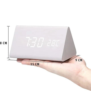 Wekker - WoodWatch - LED Display - Spraakbesturing Witte driehoek