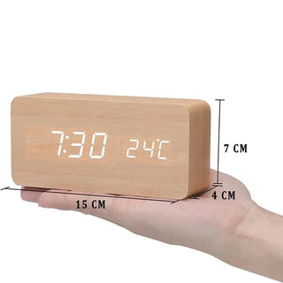 Wekker - WoodWatch - LED Display - Spraakbesturing Hout-kubusvormig