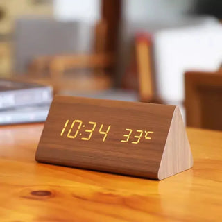 Wekker - WoodWatch - LED Display - Spraakbesturing Bruin-driehoek