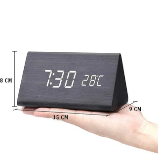 Wekker - WoodWatch - LED Display - Spraakbesturing Zwarte driehoek