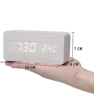 Wekker - WoodWatch - LED Display - Spraakbesturing Wit-balkvormig