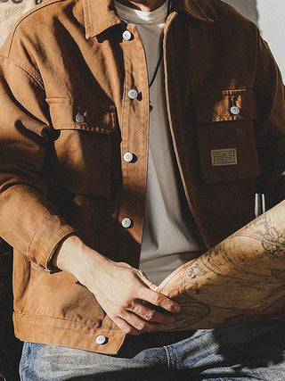 Amerikaanse vintage cargo-jas voor heren: retro werkjas met stevige pasvorm en klassiek design.