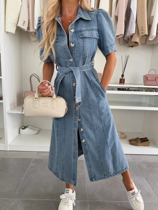 Mirella | Dames Maxi-jurk – Zacht Ademend Denim & Losvallend Model Blauw