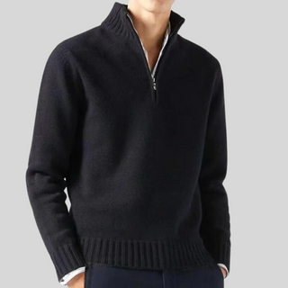 Anton | Luxe Trui met Halve Rits Zwart